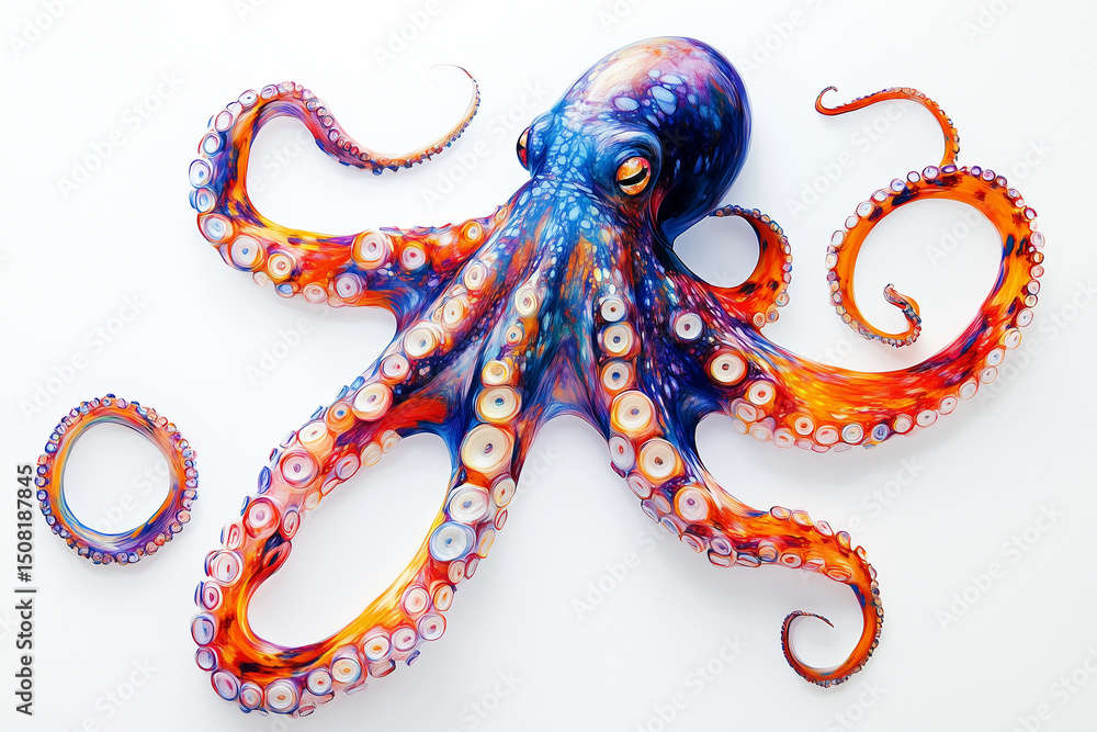 Obraz premium Illustration of golden octopus, sea animal design with ornaments