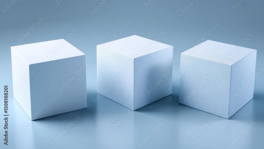 Fototapeta premium Three light-blue cubes on a light-blue surface