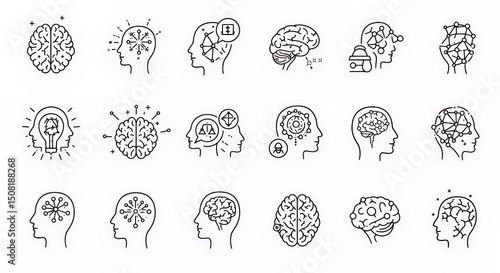 Brain and head icons for creative thinking and technology