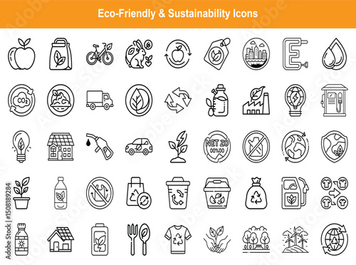 Eco-Friendly & Sustainability Icons – Recyclable, Organic, and Green Living Symbols