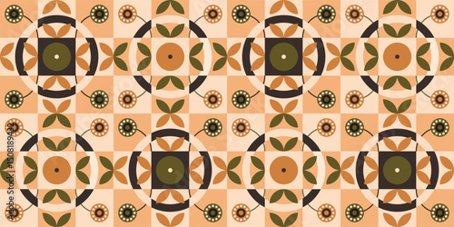 Geometric floral tile in brown tones.