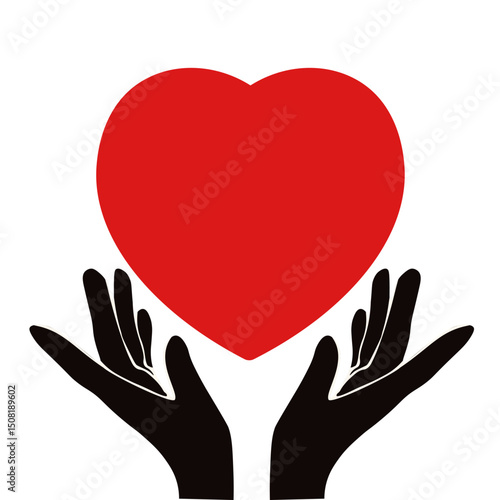 Kindness  Day. Love. Charity. Vector illustration of black hand with red heart isolated transparent. Perfect Valentines day art. EPS 10
