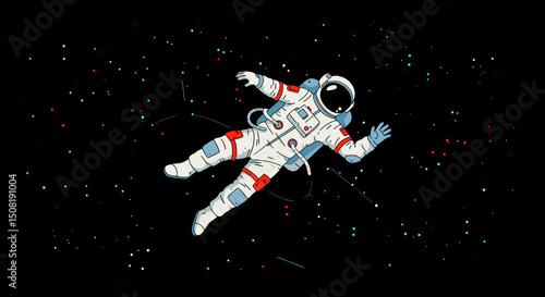 Astronaut floating in space with stars and galaxies around  
