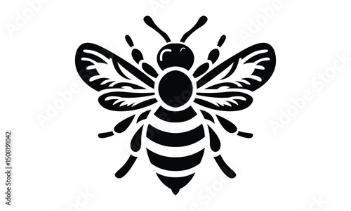 A black and white Flying Bee icon Vector Design