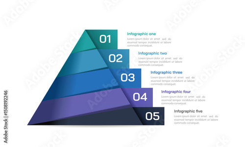5 Layers Pyramid Infographic with Numbers. Presentation, Plan, Data, and Strategy. Vector illustration.