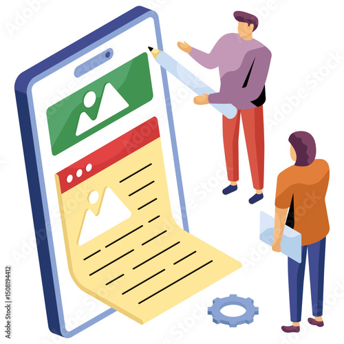Conceptual isometric design of mobile content writing