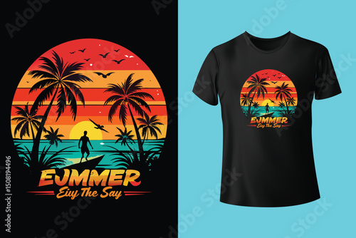 Tropical Summer Shirt Design – Palm Trees and Sunshine, Outdoor Summer Day Tee – Relax and Enjoy the Heat, Summer Mood T-Shirt Artwork – Ocean, Fun, and Sun, Summer Graphic Tee – Trendy Design for Hot