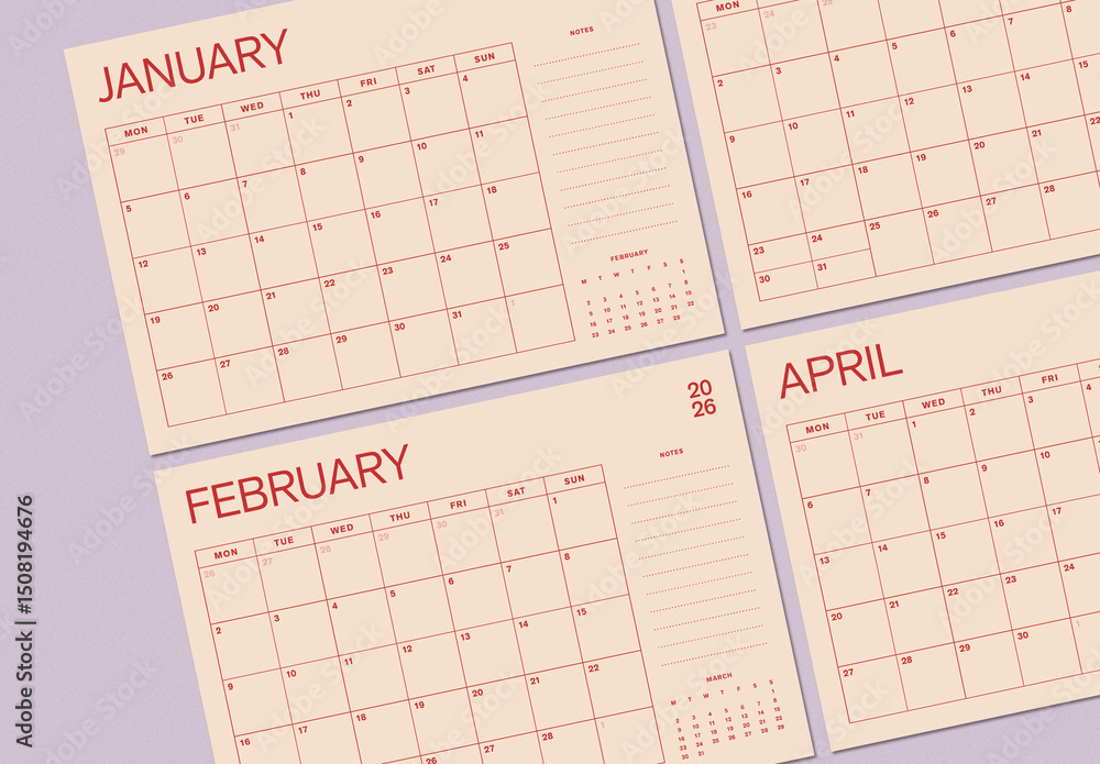 Minimal Calendar Layout Stock Template | Adobe Stock