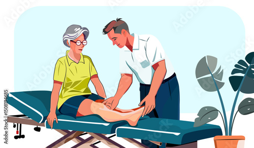 Elderly Physical Therapist. vector, illustration.