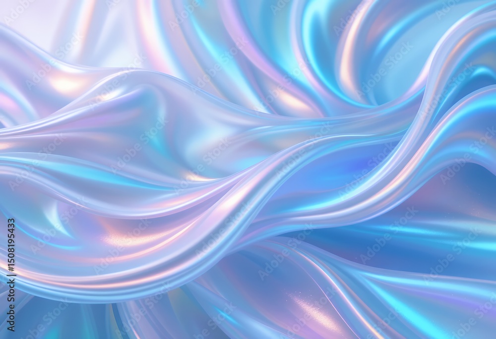 Obraz premium Smooth and flowing iridescent fabrics with pastel blue and pink hues in abstract waves