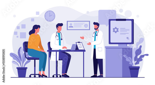 Doctors discussing patient care in modern clinic setting