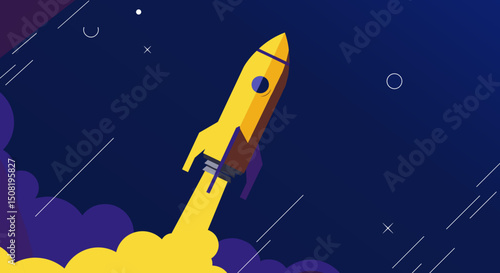 Yellow rocket launching into space