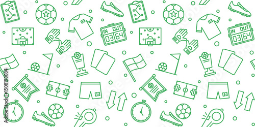 Seamless Vector Pattern of Soccer and Football Game Elements: Balls, Goals, and Equipment for Sports Backgrounds and Apps