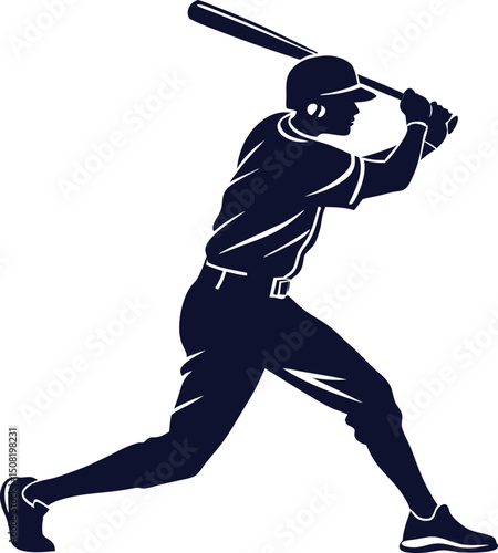 baseball hitter silhouette in swing motion perfect for sports graphics and team mascot designs
