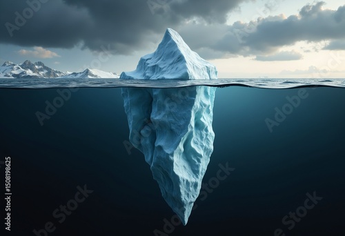 Iceberg floating in the ocean with submerged portion visible, illustrating warming-induced glacial melt