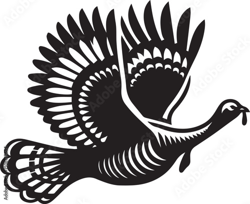 Stylized Black and White Turkey Silhouette Vector Illustration