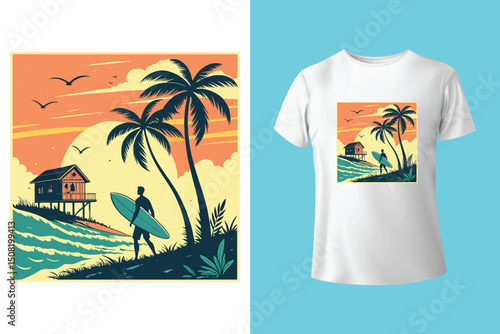 Summer Day Vector T-Shirt Design – Bright and Tropical Style, Sunny Beach T-Shirt Graphic – Fun and Colorful Summer Art, Cool Summer T-Shirt Design – Vacation and Chill Vibes.