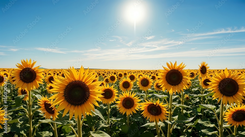Fototapeta premium Golden Sunflower Field Under Bright Sun - AI Generated