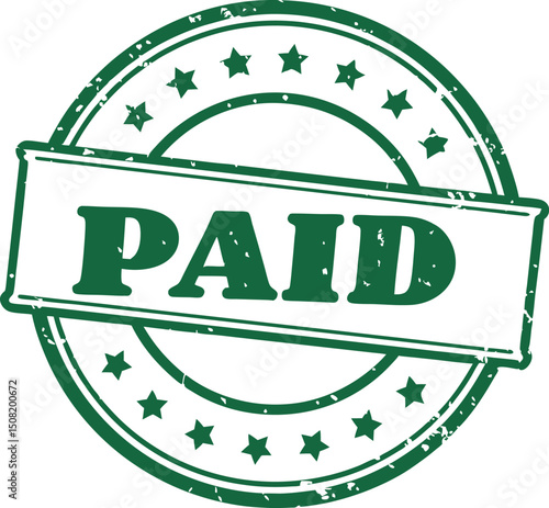 paid invoice stamp with weathered grunge effect and ornamental star pattern border design
