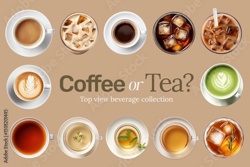 Coffee and tea aerial view element set
