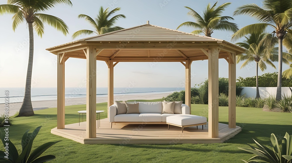 Fototapeta premium Minimalist gazebo in the beach villa