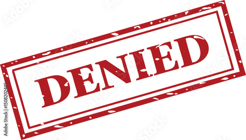 Red rubber stamp, DENIED text, bold capital letters, grunge texture
