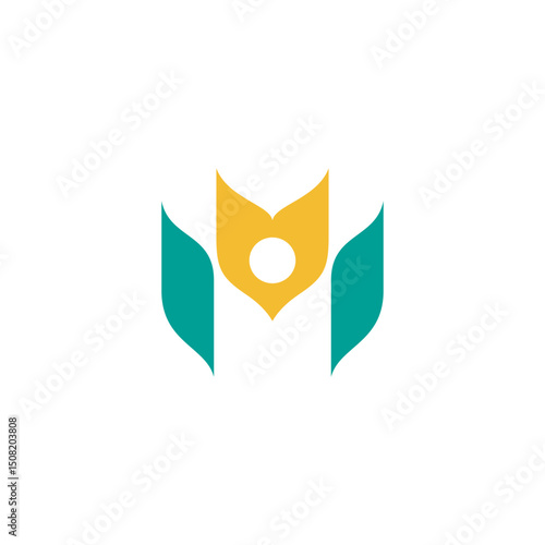 M letter and people logo with grain or wheat element
