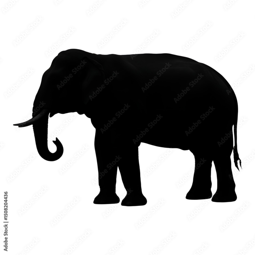 Fototapeta premium Black silhouette of an elephant walking in side view, large wild animal illustration on white background