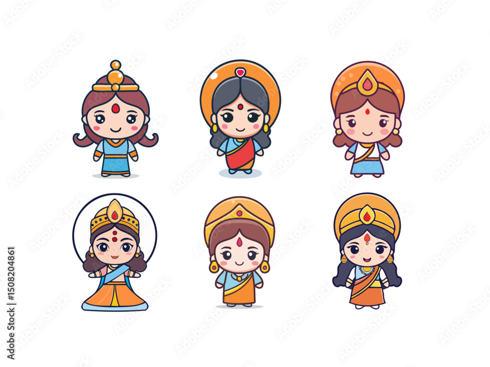 Cartoon_Goddess_Parvati_Vector_Illustration_Set Cartoon_Goddess_Parvati_Vector_Illustration_Set