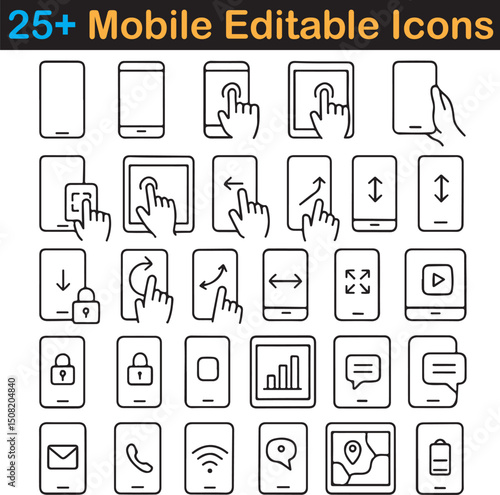 Collection of Smartphone and Tabs Line art vector icons - Editable Stroke - Simple Thin line Smartphone and Tabs Editable Vector icons