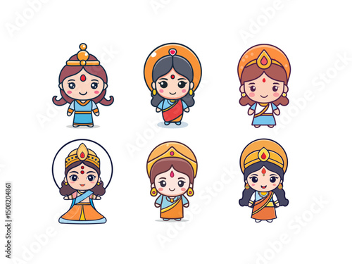 Cartoon_Goddess_Parvati_Vector_Illustration_Set