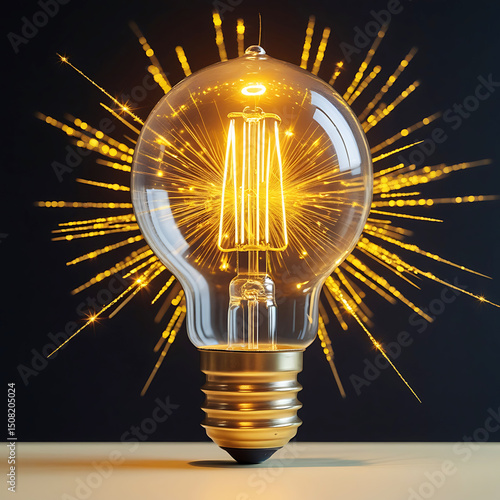 Bright innovation concept with glowing lightbulb, an idea symbol of electric power and creative energy