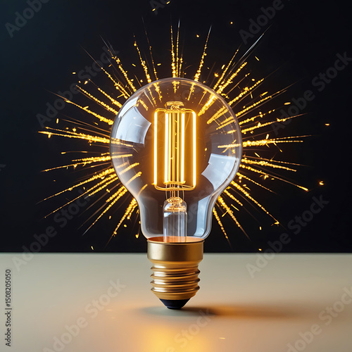 Glowing light bulb on black background, symbolizing a bright idea or innovation