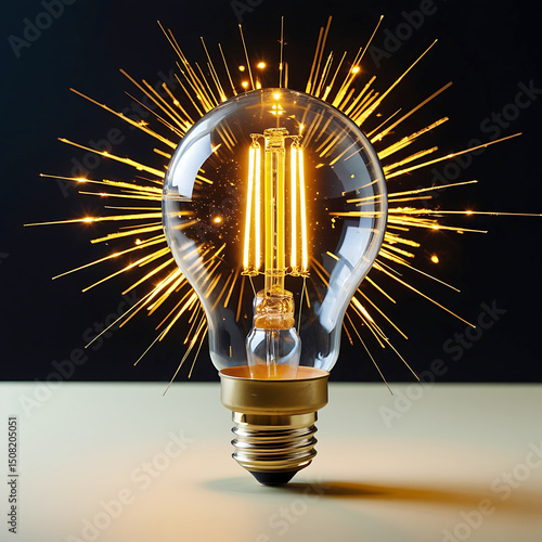 Bright, glowing light bulb on a vibrant or dark background symbolizes energy, inspiration, and the power of a new idea or invention