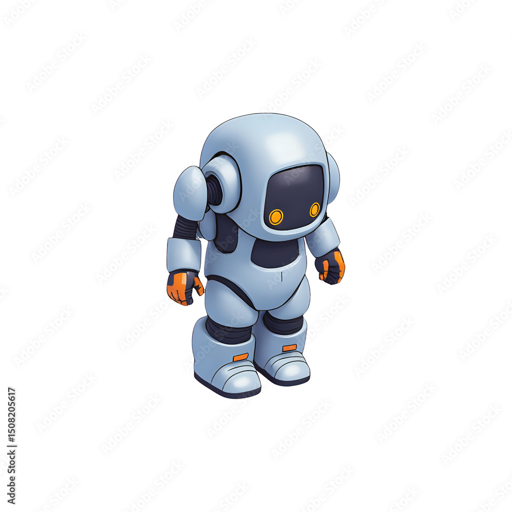 Fototapeta premium 3D robot body icon in isometric view, metal body with glowing parts, futuristic robot design, clean and simple look, modern tech style, on transparent background, perfect for AI and machine themes