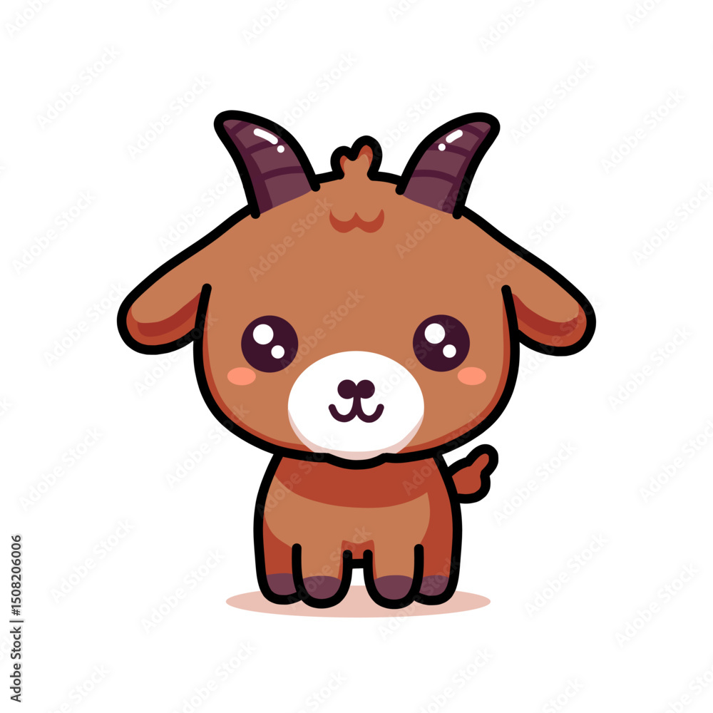 Fototapeta premium Cartoon Round Cute Goat Illustration with Big Eyes and Black Outlines