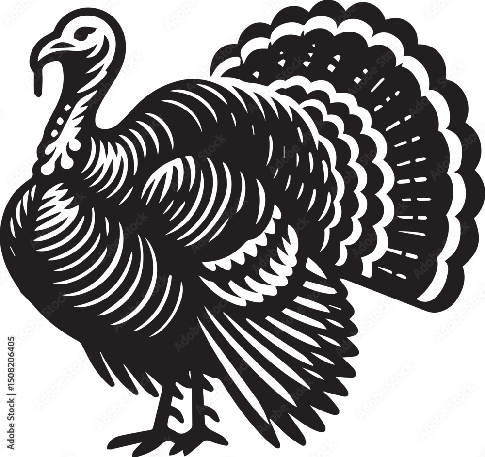 Fototapeta premium Stylized Black and White Turkey Silhouette Vector Illustration