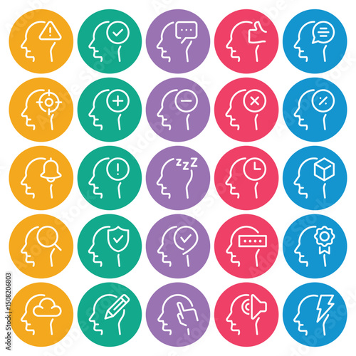 Circle color outline icons set for Thinking mind