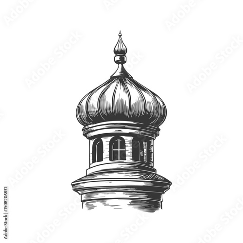 Onion Dome Architecture Black And White Silhouette Illustration. Traditional Russian Church Design, Cultural Heritage. Isolated Vector Illustration