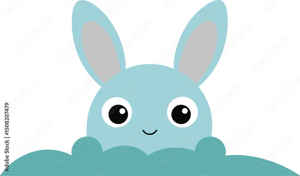 Fototapeta premium Little bunny peeking with curious eyes in adorable pose vector art illustration