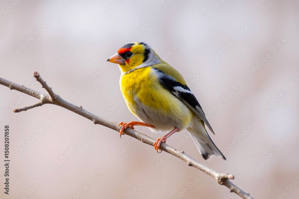 Vibrant Goldfinch Perched on a Tree Branch, Showcasing Its Bright Yellow and Black Plumage in a Serene Natural Setting, Vibrant Wallpaper Vibrant Goldfinch Perched on a Tree Branch, Showcasing Its Bright Yellow and Black Plumage in a Serene Natural Setting, Vibrant Wallpaper
