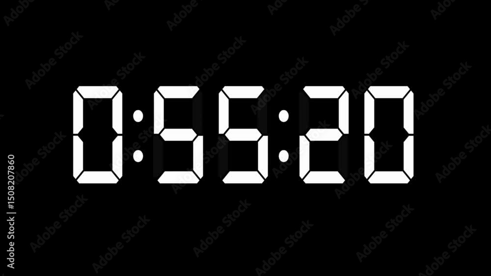 Digital clock display showing 1 minute timer Digital clock display showing 1 minute timer