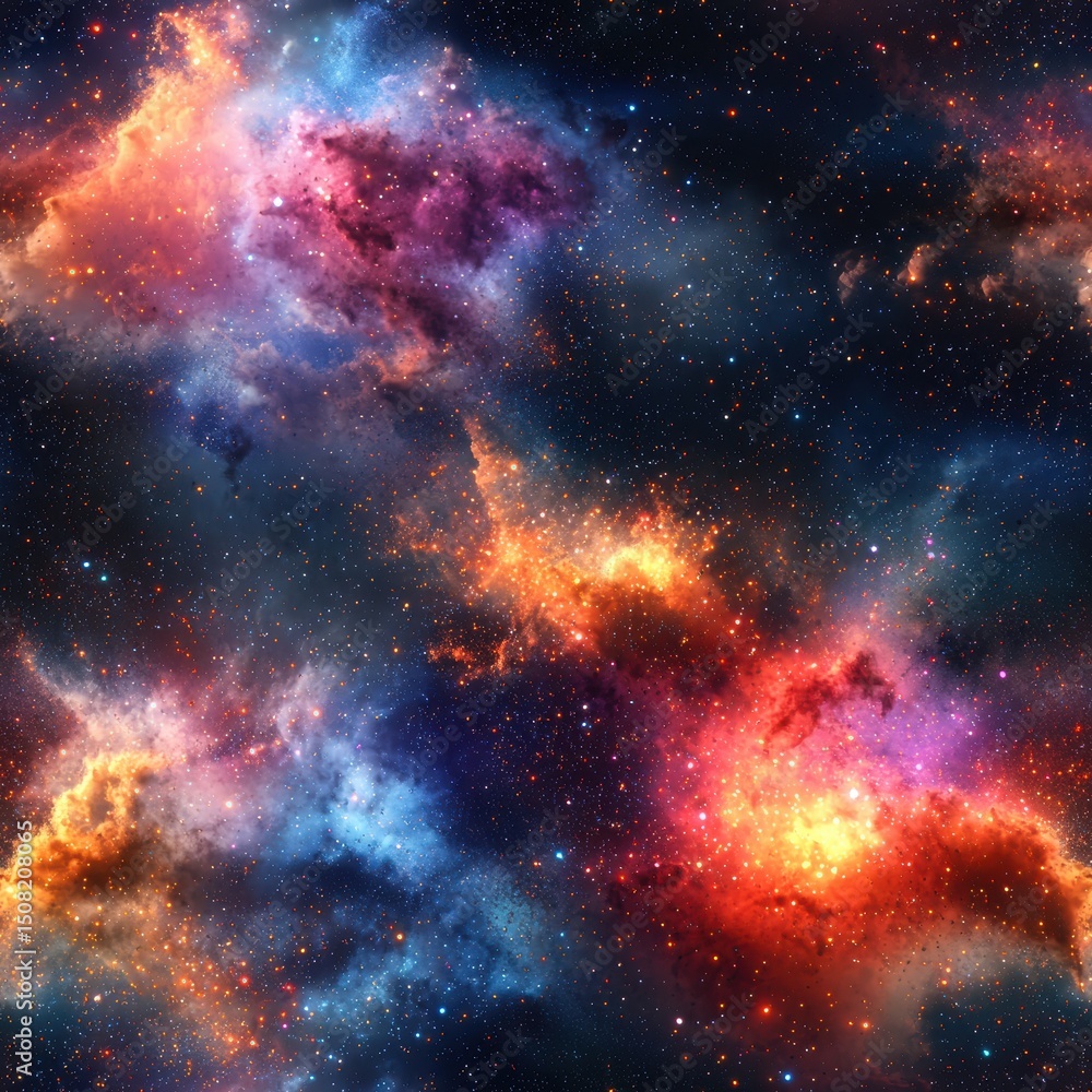 Fototapeta premium Colorful Nebula Space Background with Vibrant Stardust Heart Explosion