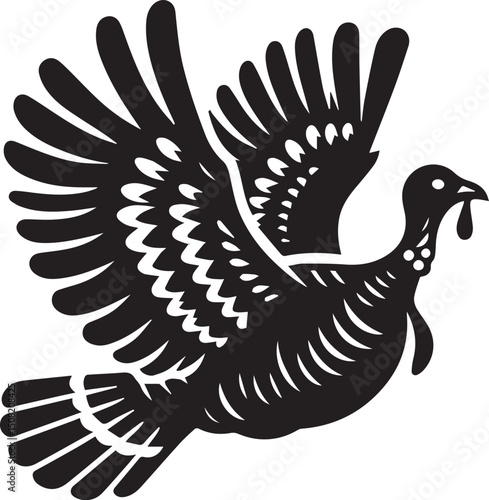 Stylized Black and White Turkey Silhouette Vector Illustration