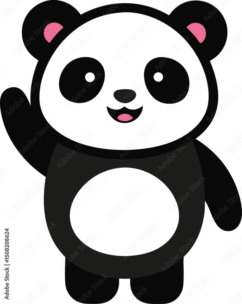 Naklejka premium Tiny panda waving in sweet and playful cartoon character style vector art illustration