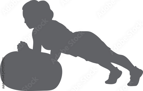 バランスボールで体幹を鍛える女性のシルエット素材