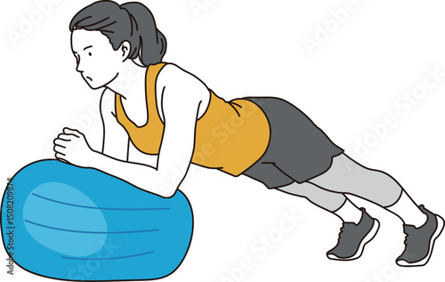 バランスボールで体幹を鍛える女性のイラスト素材