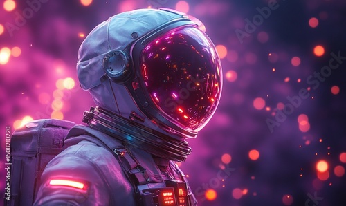 Astronaut in vibrant cosmic scene