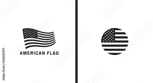 American flag icons and Vector Art with Black and White