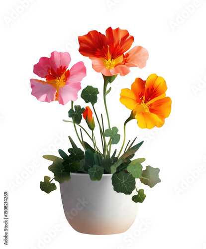Wallpaper Mural 3D Nasturtium flowers in a pot, isolated on transparent background Torontodigital.ca